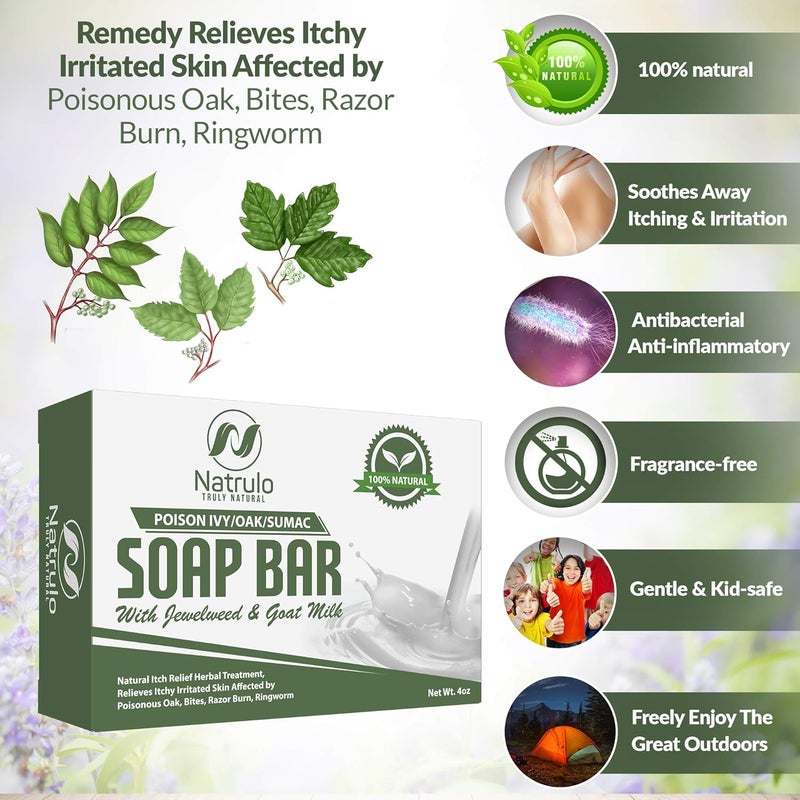 Natrulo Poison Ivy Soap Bar with Jewelweed Soothing Healing Natural Itch Relief Herbal Treatment Home Remedy Relieves Itchy Irritated Skin Affected by Poison IvyOakSumac Bites Razor Burn Ringworm - Image 3