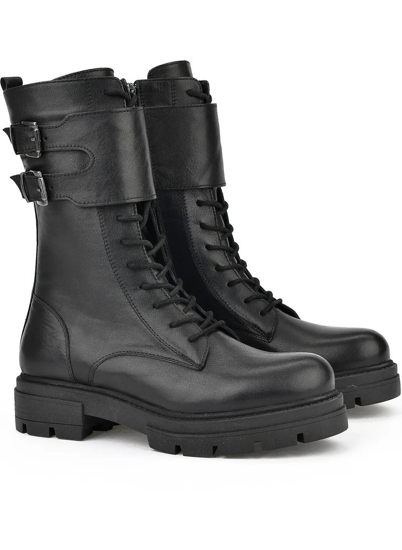 زيا Women's Leather Boots 13319Z66382 Black