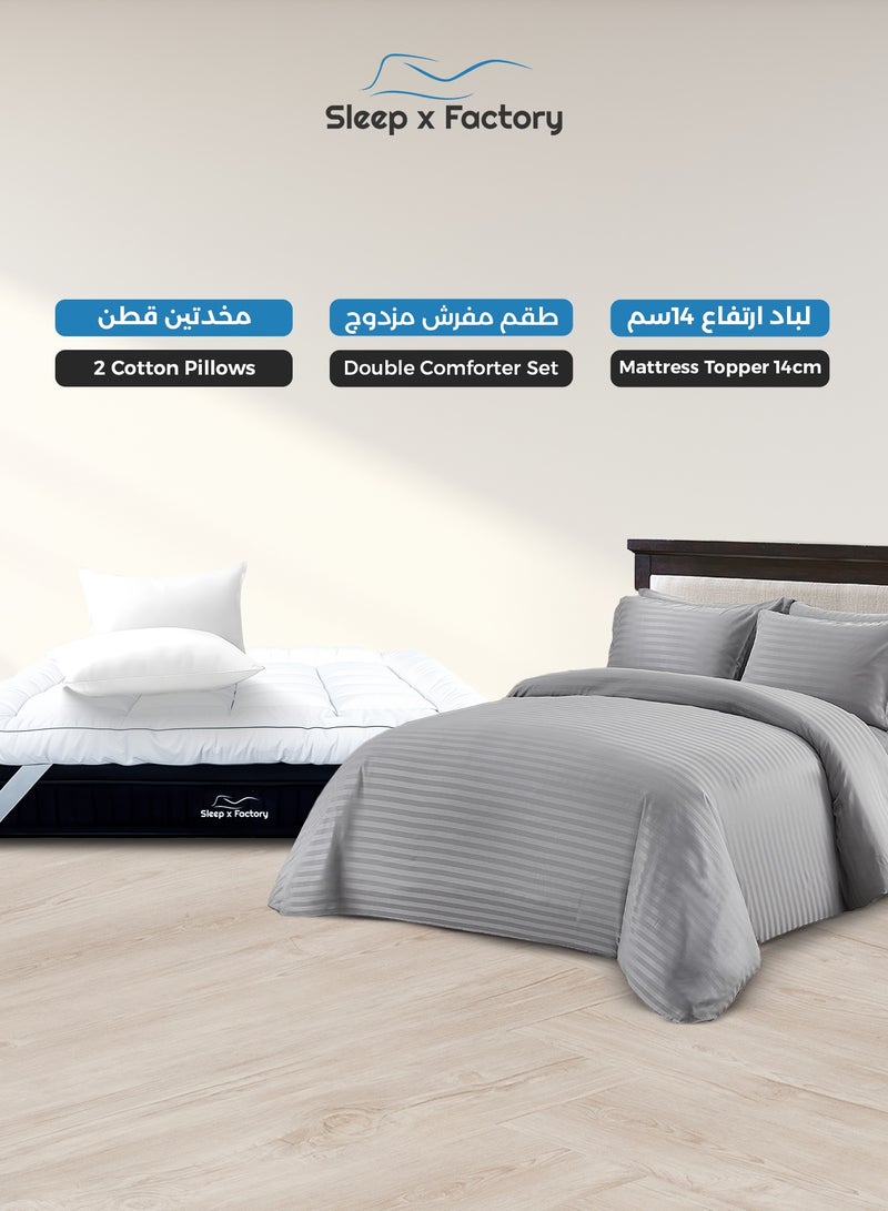 Sleep x Factory Luxury Hotel Sleep Bundle – 7-Piece Comforter Set + 14 cm Microfiber Mattress Topper + 2 Cotton Pillows – Multiple Sizes – Premium Softness - Image 2