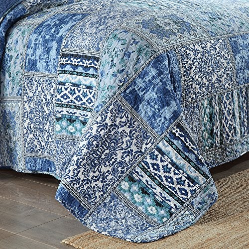 NEWLAKE Cotton Bedspread Quilt Sets-Reversible Patchwork Coverlet Set, Blue Classic Bohemian Pattern,Twin Size - Image 4