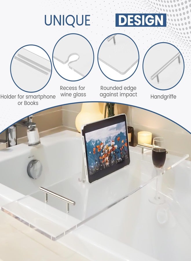 Ezcasch Acrylic Bathtub Tray Clear Bathtub Caddy Bath Tray Table for Tub Luxury Spa with Book and Wine Glass Holder Bathroom Accessories for Bathroom Decoration, Transparent 39.3inch - Image 2