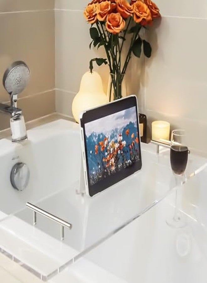 Ezcasch Acrylic Bathtub Tray Clear Bathtub Caddy Bath Tray Table for Tub Luxury Spa with Book and Wine Glass Holder Bathroom Accessories for Bathroom Decoration, Transparent 39.3inch - Image 1