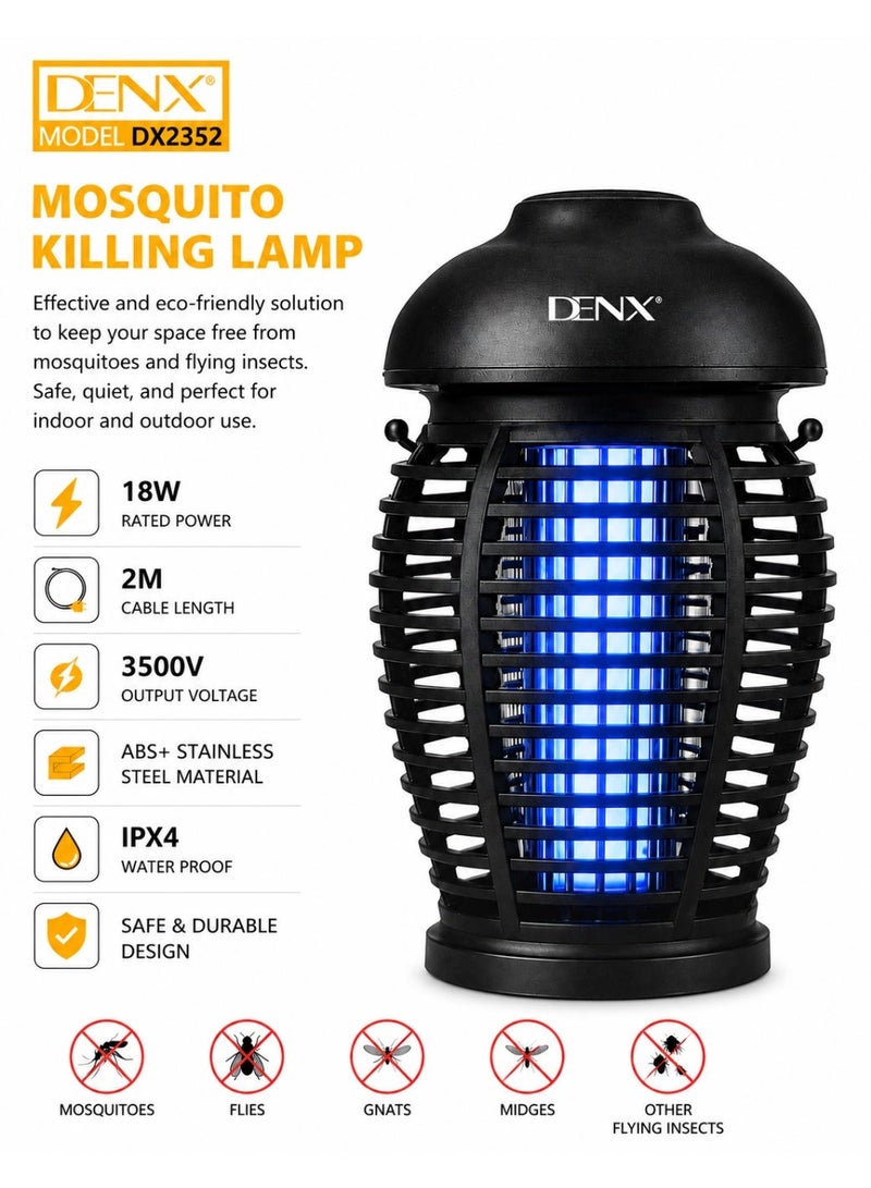 Denx DX2352 18W Mosquito Killing Lamp, Electric Bug Zapper with 3500V High Voltage Grid, IPX4 Waterproof Mosquito Killer for Indoor & Outdoor Use, 2M Cable, 1 Year Warranty - Image 1