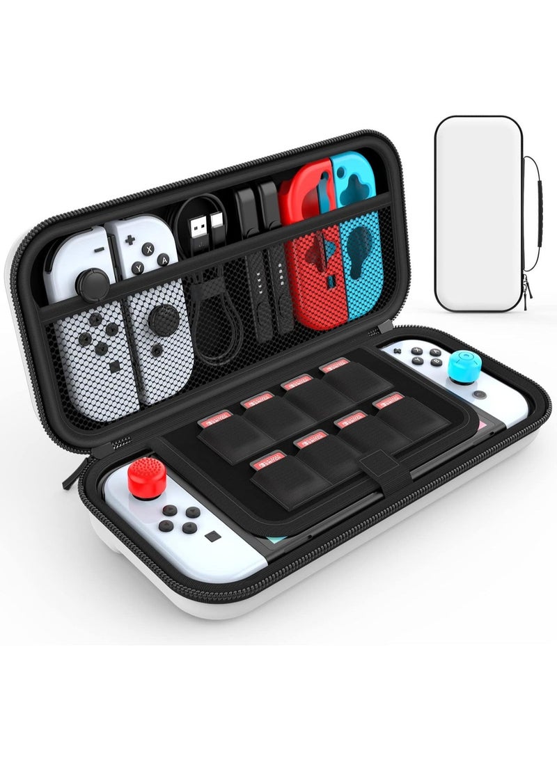 jaexest Hard Shell Carrying Case Compatible with Nintendo Switch & Switch OLED - Portable Travel Protective Storage Bag with 8 Game Card Slots & Mesh Pocket for Console Accessories, White - Image 1