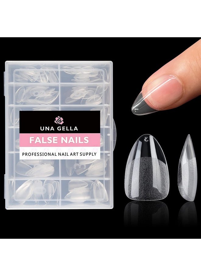 UNA GELLA - Short Fake Nails Tips Almond Shape 504Pcs Soft Press On Gel X Nail Tips Pre Shaped For Women Home Almond Nail Extension Full Cover, 12 Sizes Acrylic Gelly Tips - Image 1