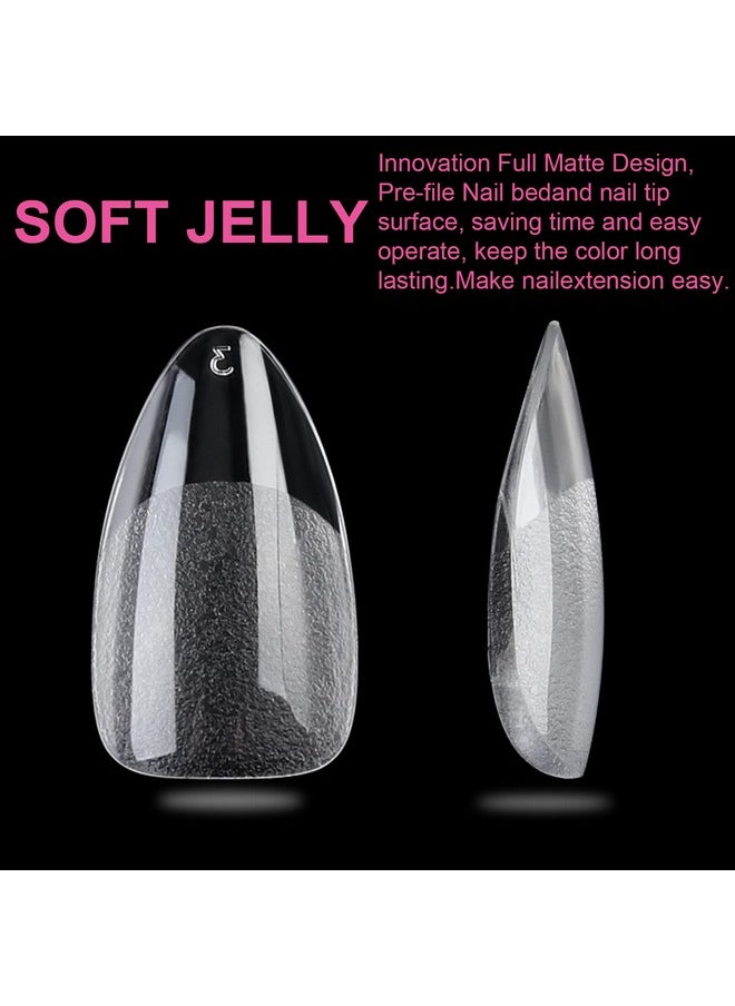UNA GELLA - Short Fake Nails Tips Almond Shape 504Pcs Soft Press On Gel X Nail Tips Pre Shaped For Women Home Almond Nail Extension Full Cover, 12 Sizes Acrylic Gelly Tips - Image 1
