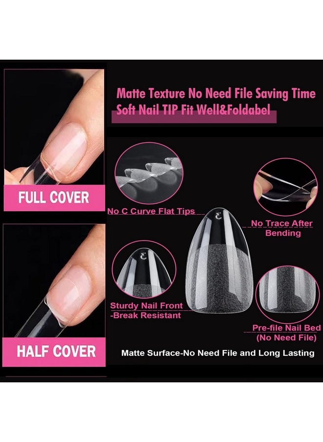 UNA GELLA - Short Fake Nails Tips Almond Shape 504Pcs Soft Press On Gel X Nail Tips Pre Shaped For Women Home Almond Nail Extension Full Cover, 12 Sizes Acrylic Gelly Tips - Image 1