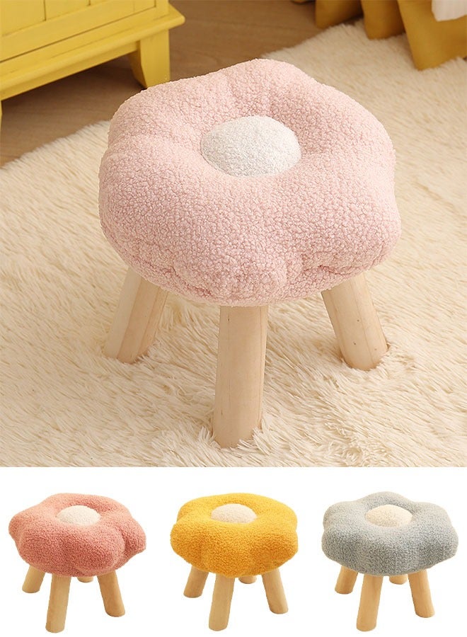 Generic Flower Stool Under Desk Step Stool Foot Rest Pouf Multifunctional Shoes Changing Cute Sofa Stool Small Foot Stool for Porch Living Room Bedside Apartment Pink  - Image 1