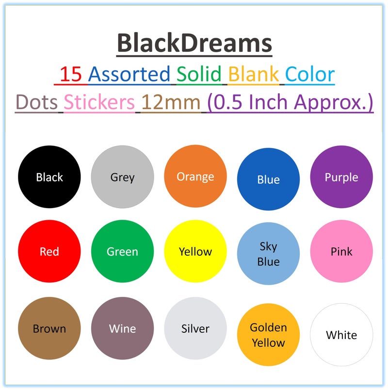Blackdreams® 3600Pcs 12Mm (0.5 Inch) Dots Sticker Round Circle Blank Self Adhesive Labels for Office, Home, Kids Activity, Color Coding(15 Assorted Mix Multi Colored) - Image 2