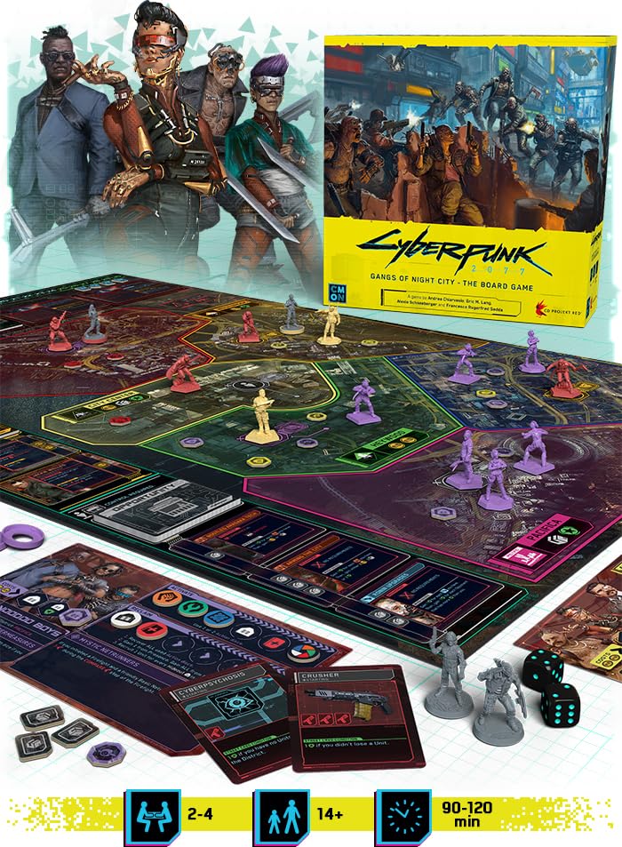 CMON Cyberpunk 2077: Gangs of Night City Board Game - Conquer Night City in This Immersive Sci-Fi Strategy Game! Adventure Game, Ages 14+, 1-4 Players, 90-120 Min Playtime, Made by CMON - Image 2