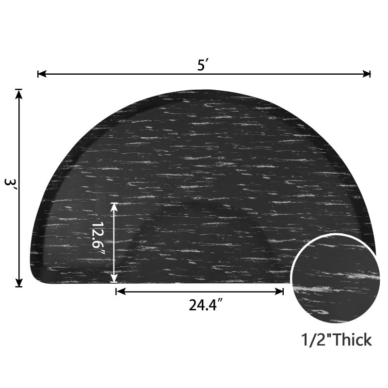 Amcomfy Anti Fatigue Semi Circle Salon Mat for Hair Stylist Anti-Slip Antique Series Salon & Barber Shop Chair Floor Mat (3' x 5' x 1/2'', Marbled Black) - Image 5