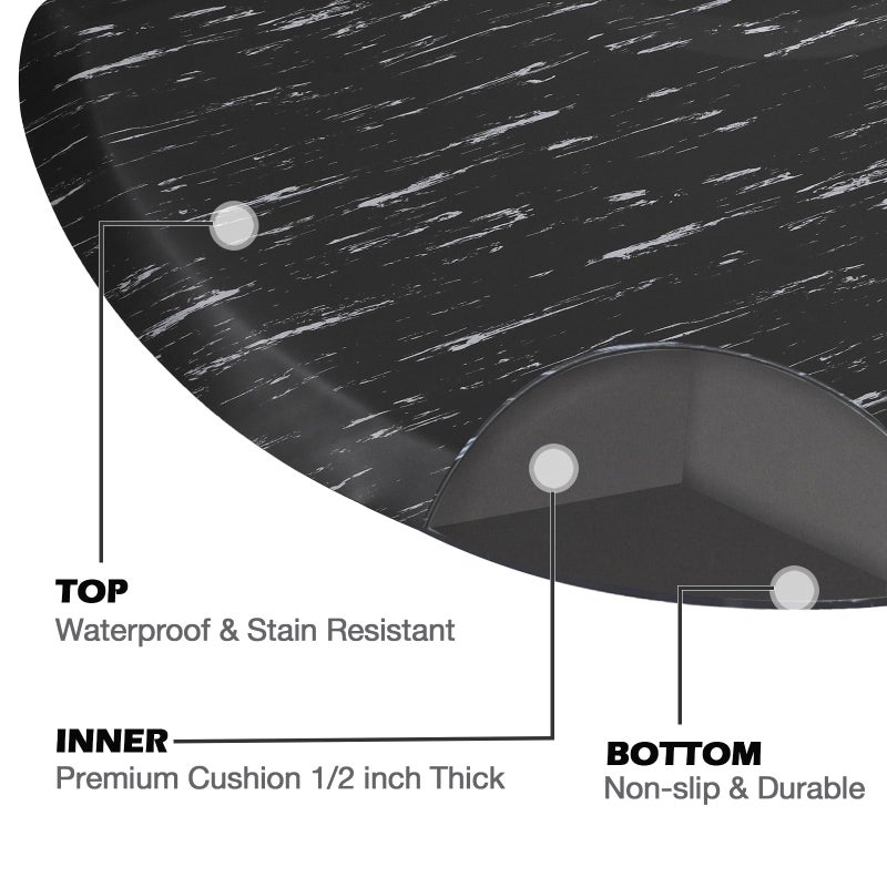 Amcomfy Anti Fatigue Semi Circle Salon Mat for Hair Stylist Anti-Slip Antique Series Salon & Barber Shop Chair Floor Mat (3' x 5' x 1/2'', Marbled Black) - Image 4