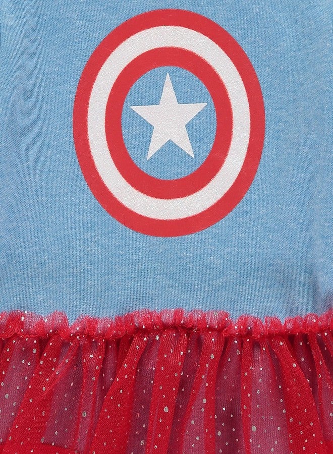 Captain America بدلة كابتن أمريكا للبنات بكم طويل مع تنورة ملحقة وعصابة رأس متطابقة - ملابس للبنات (أزرق/أحمر، 0-3 أشهر) - Image 3