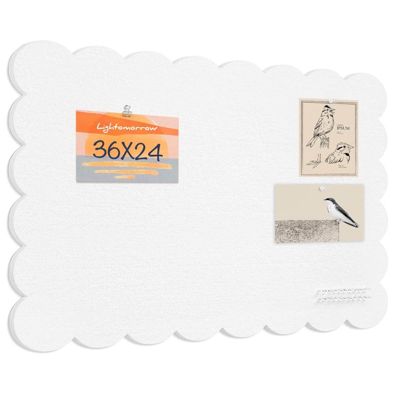 Lightomorrow Scalloped Bulletin Board, 36 x 24 Inches Felt Pin Board - Decorative Cork Alternative for Wall, 3' x 2' Foldable Picture Self-Adhesive Vision Prayer Board with 20 Pushpins - White - Image 1