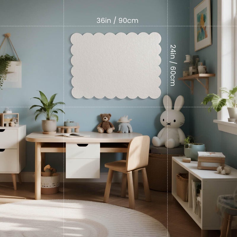Lightomorrow Scalloped Bulletin Board, 36 x 24 Inches Felt Pin Board - Decorative Cork Alternative for Wall, 3' x 2' Foldable Picture Self-Adhesive Vision Prayer Board with 20 Pushpins - White - Image 4
