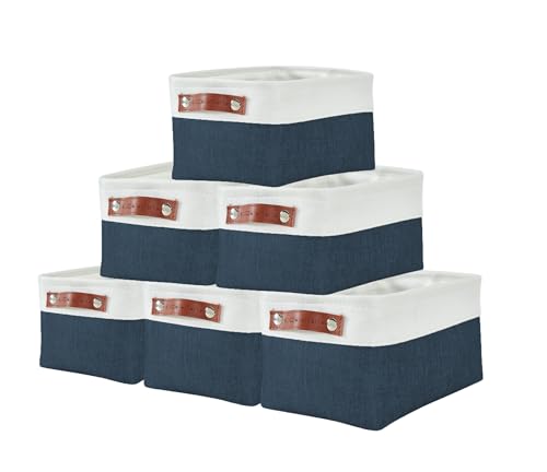 DECOMOMO Small Storage Basket, Closet Storage Bins, Baskets for Organizing Shelves (Navy Blue & White, Small - 6 Pack) - Image 1