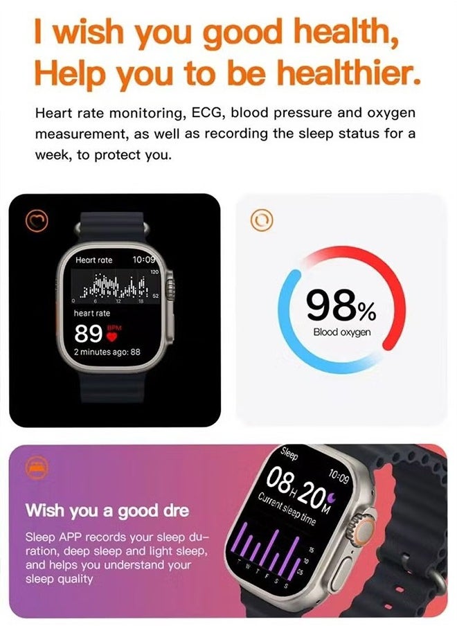 Ultra - 2Pcs Smart Watch T800/ULTRA 2 Series 8 Health Fitness Tracker Sport Watch 49MM（Black/Silver gray） - Image 1