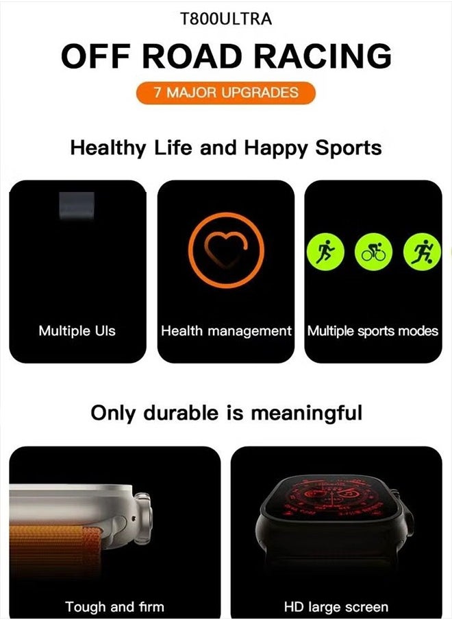 Ultra - 2Pcs Smart Watch T800/ULTRA 2 Series 8 Health Fitness Tracker Sport Watch 49MM（Black/Silver gray） - Image 1