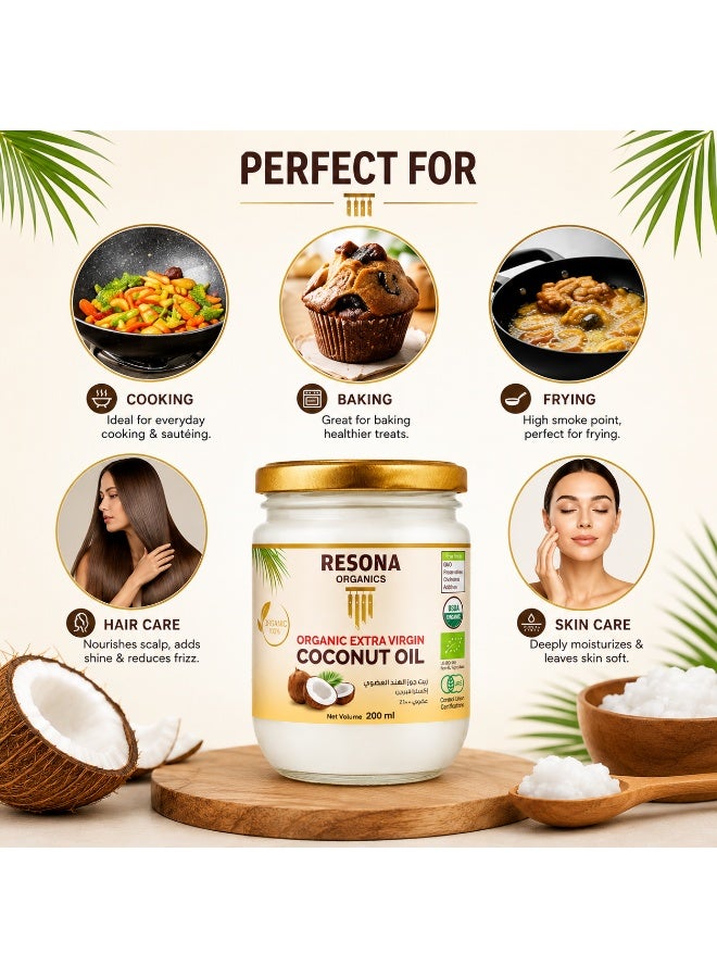 Resona Organics Extra Virgin Coconut Oil, 200 ml - Image 4