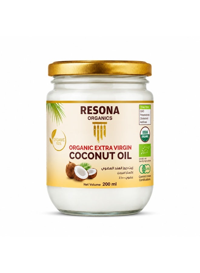Resona Organics Extra Virgin Coconut Oil, 200 ml - Image 1