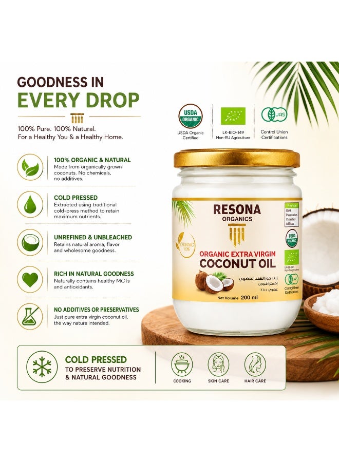 Resona Organics Extra Virgin Coconut Oil, 200 ml - Image 3
