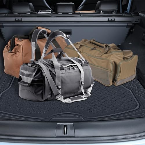 CAR PASS سجاد أرضي عميق من CAR PASS للسيارات، سجاد مطاطي ثقيل مع بطانة صندوق الأمتعة، سجاد سيارات عالمي قابل للتقصير ليتناسب مع الشاحنات والفانات وSUV، سجاد سيارات مقاوم للماء لجميع الأحوال الجوية باللون الأسود الصلب - Image 3