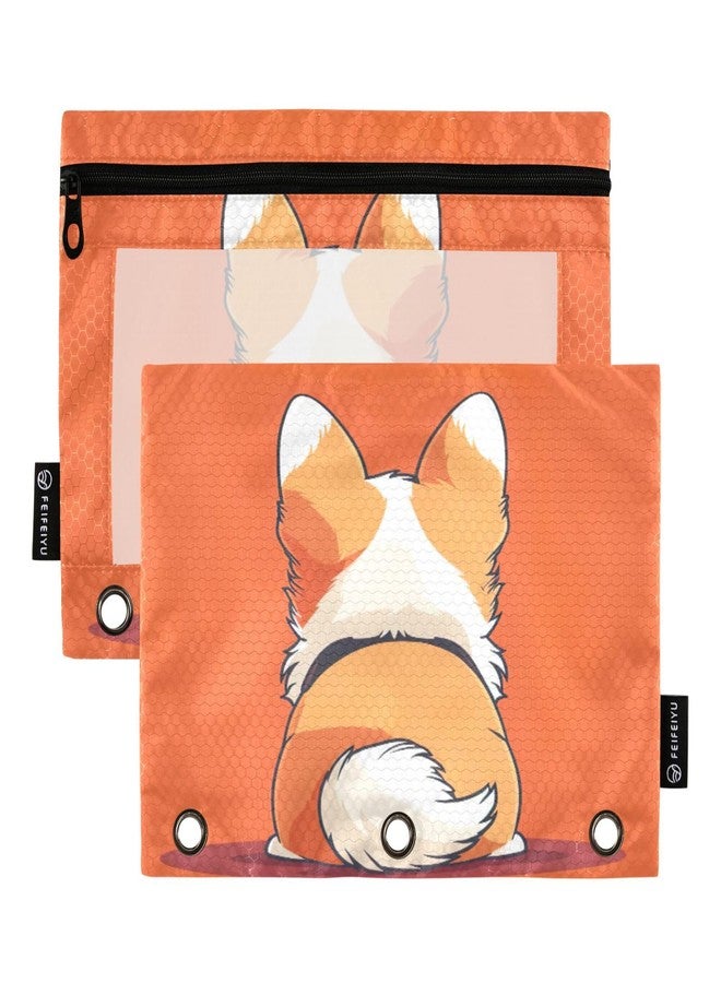 xigua Cute Corgi Pencil Pouch Fits Standard 3-Ring Binders with Clear Window, 2 Pack Zipper Binder Bag for Office - Image 1