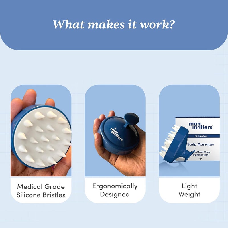 Man Matters فرشاة شامبو لتدليك فروة الرأس | شعيرات سيليكون ناعمة لتنظيف عميق لفروة الرأس | تقشير وتحفيز فروة الرأس | يقلل من قشرة الرأس والحكة | خفيفة الوزن ومريحة للإمساك - Image 2