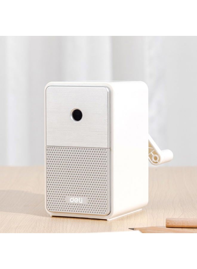 Deli Manual Pencil Sharpener, Auto-in Hand Crank Pencil Sharpener with Adjustable Point for Pencils and Colored Pencils, Pencil Sharpener for Kids, Students, Classroom, Home and Office, White - Image 1