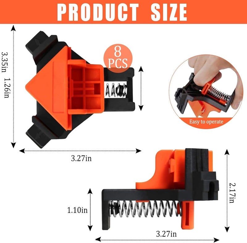 NIKTION 8pcs 90 Degree Angle Clamps, Corner 90° Woodworking Corner Clip, Right Angle Clip Fixer, Adjustable Spring Right Clamp Tools, Corner Clamp Mate, Carpenter, Photo Framing, Crafting Projects - Image 2