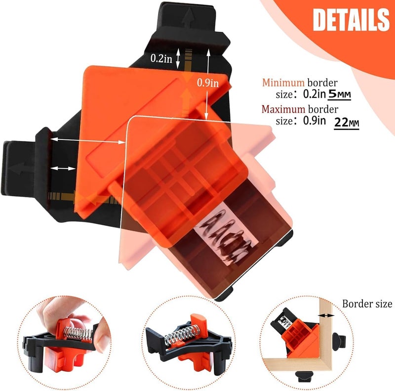 NIKTION 8pcs 90 Degree Angle Clamps, Corner 90° Woodworking Corner Clip, Right Angle Clip Fixer, Adjustable Spring Right Clamp Tools, Corner Clamp Mate, Carpenter, Photo Framing, Crafting Projects - Image 4