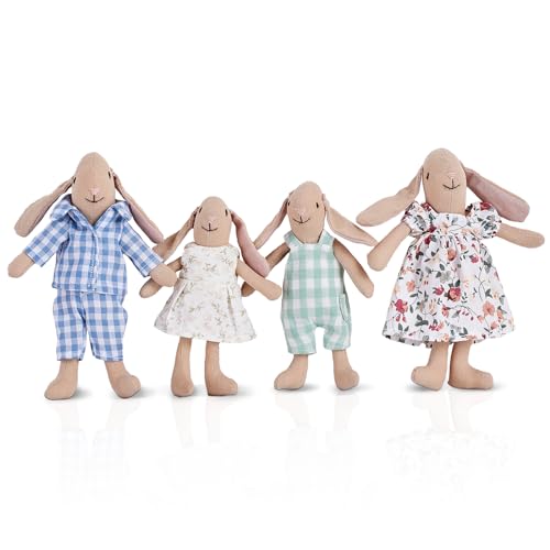 Giant bean Bunny Toys for Kids, Easter Bunny, 4 PCS Hand Made Rabbit Family Dolls with Removable Clothes, Suitable for Infants, Boys and Girls, Dollhouse People, Easter Basket Essentials - Image 1