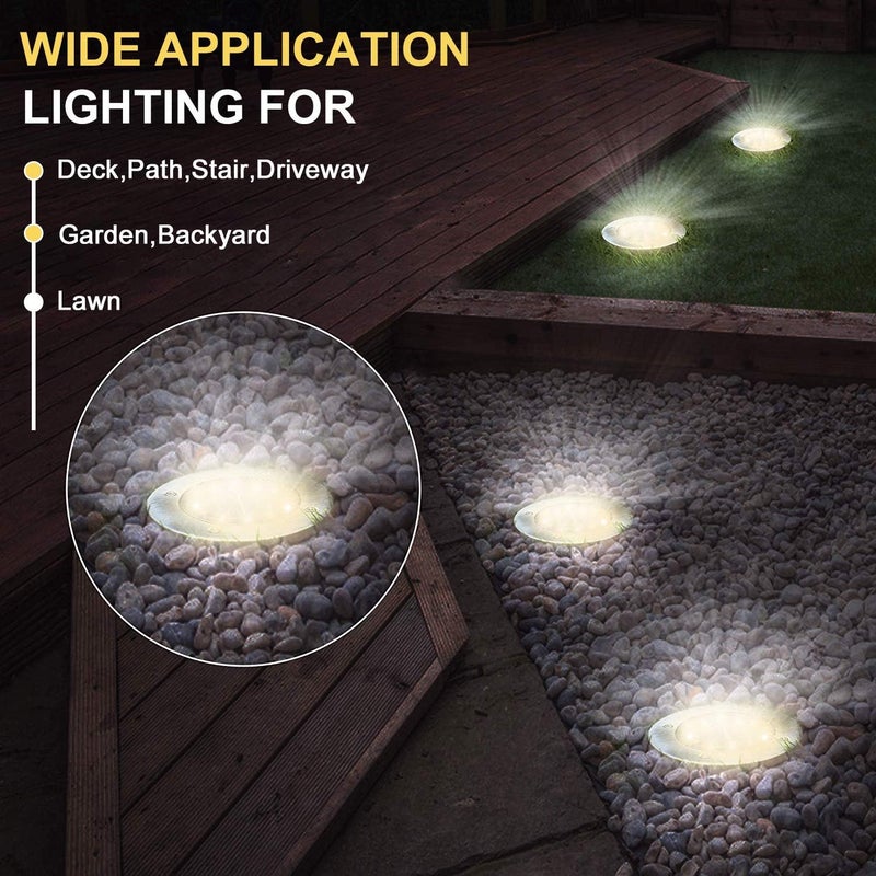 Aogist Solar Ground Lights, 8 LED Garden Disk Lights In-Ground Outdoor Landscape Lighting for Lawn Patio Pathway Yard Deck Walkway (Warm White, 8 Pack) - Image 3