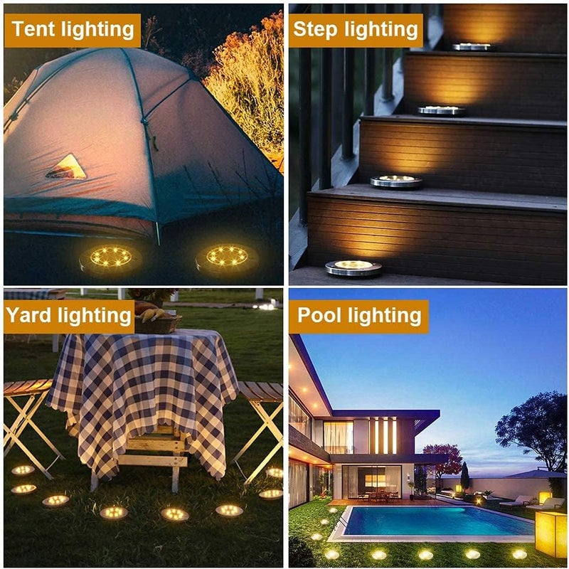 Aogist Solar Ground Lights, 8 LED Garden Disk Lights In-Ground Outdoor Landscape Lighting for Lawn Patio Pathway Yard Deck Walkway (Warm White, 8 Pack) - Image 4