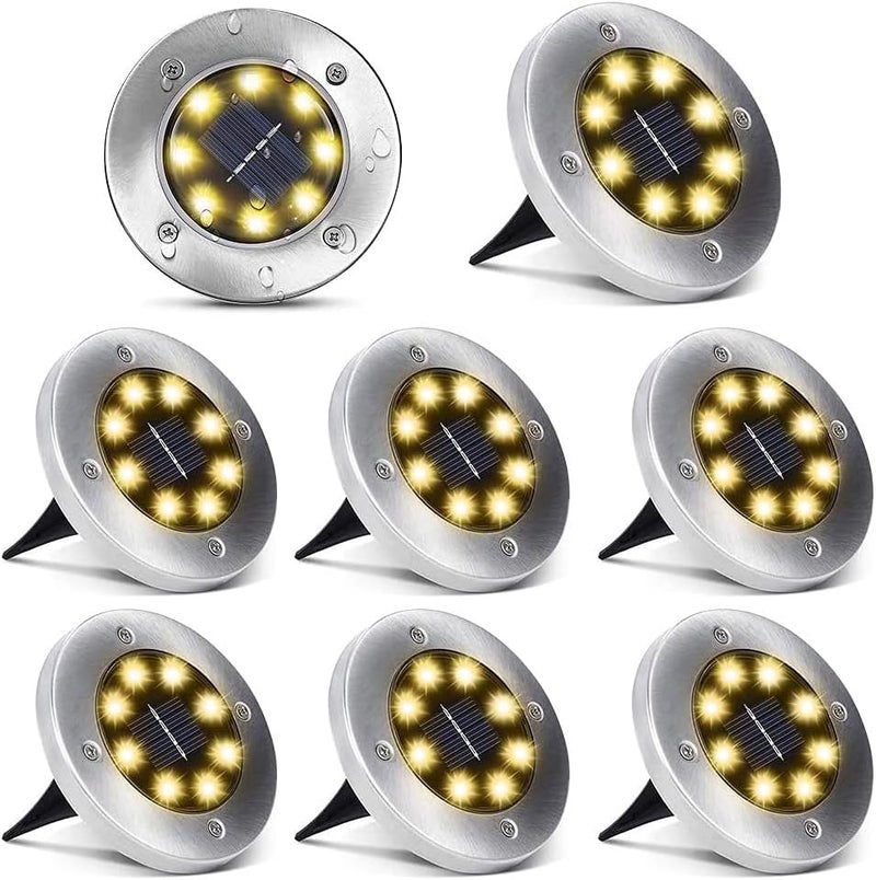 Aogist Solar Ground Lights, 8 LED Garden Disk Lights In-Ground Outdoor Landscape Lighting for Lawn Patio Pathway Yard Deck Walkway (Warm White, 8 Pack) - Image 1