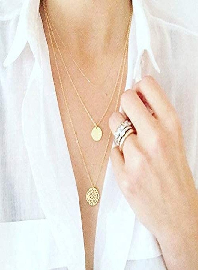 WLL Bohemia Double Gold-Tone Layered Chain Necklace Dainty Disc Round Sequin Coin Necklace for Women Simple Choker Jewelry Gift(M:Layer Moon Coin-Gold-Tone) - Image 3