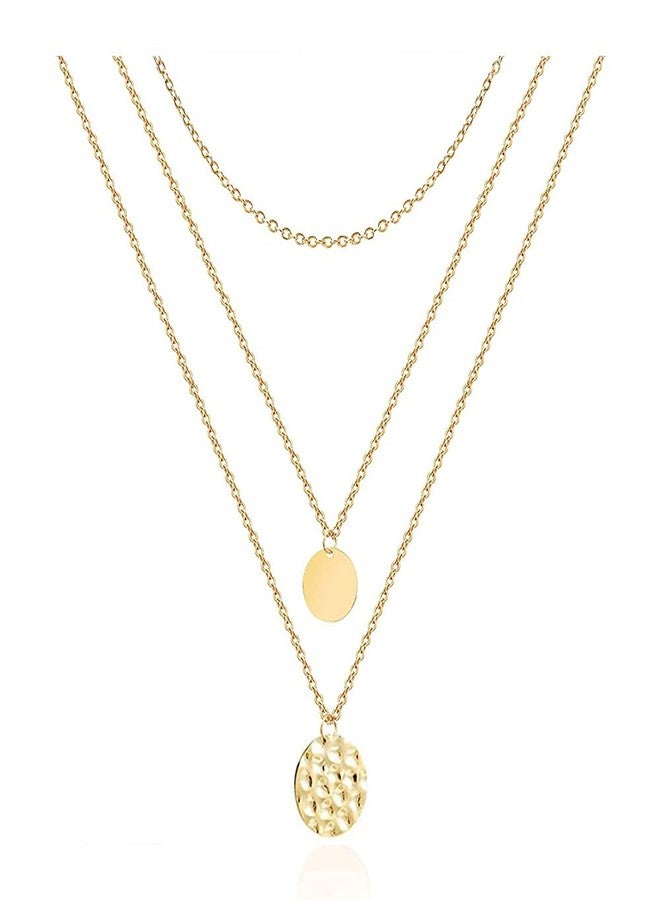 WLL Bohemia Double Gold-Tone Layered Chain Necklace Dainty Disc Round Sequin Coin Necklace for Women Simple Choker Jewelry Gift(M:Layer Moon Coin-Gold-Tone) - Image 1