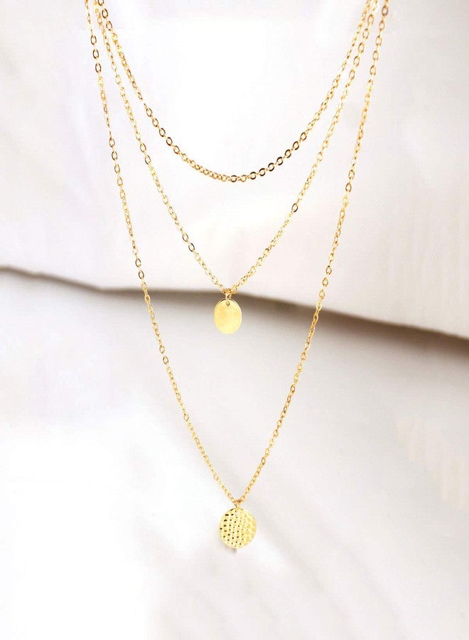 WLL Bohemia Double Gold-Tone Layered Chain Necklace Dainty Disc Round Sequin Coin Necklace for Women Simple Choker Jewelry Gift(M:Layer Moon Coin-Gold-Tone) - Image 4
