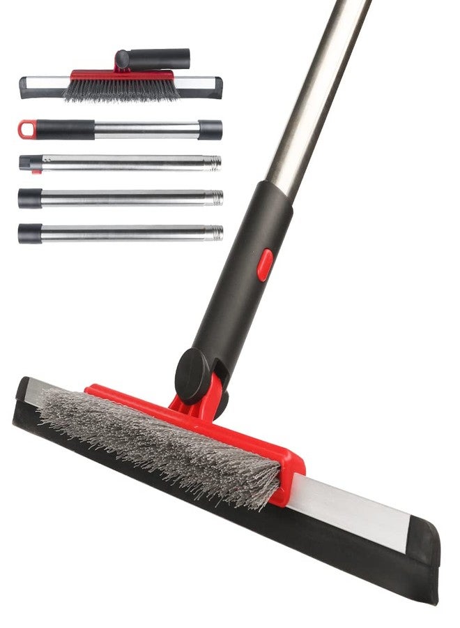 MuLing Floor Squeegee Scrubber Shower Squeegee with Grout Brush.14 Squeegee Broom and 55" Stainless Steel Handle for Floor,Glass,Garage,Window,Shower Floor,Bathroom,Kitchen, Wall,Tile (RED) - Image 1