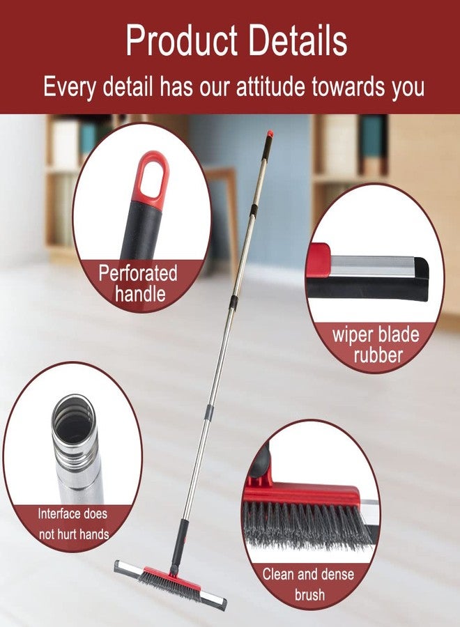 MuLing Floor Squeegee Scrubber Shower Squeegee with Grout Brush.14 Squeegee Broom and 55" Stainless Steel Handle for Floor,Glass,Garage,Window,Shower Floor,Bathroom,Kitchen, Wall,Tile (RED) - Image 4