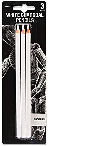 URBAN BOX URBAN BOX 3Pcs Medium White Charcoal Pencils Graphite Drawing Painting Sketch Pencils Pens Shading Painting Pencils Art Office Supplies Wooden Professional Art Tool Kit for Artist Beginners  - Image 1