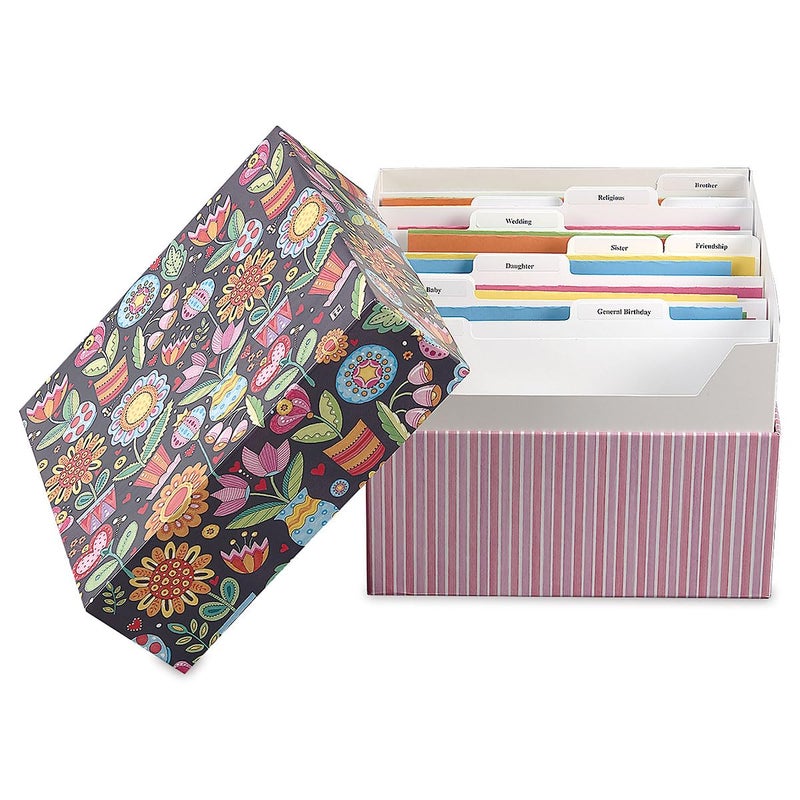 Current Mary Engelbreit Card Greeting Organizer Box - Stores 140+ cards (not included). 7" x 9" x 9-1/2", Occasion & Recipient Dividers & Labels, Birthday, Get Well, Sympathy etc. - Image 1