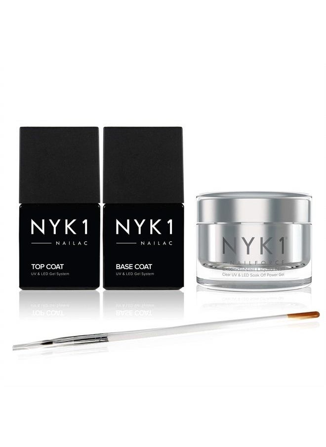 NYK1 - NAIL FORCE Builder Nail Gel with Top and Base Coat Polish Pack UV and LED PowerGel ExtendaNail Amazing Gel Nail Strengthener Fixer and Hardener for Nail Extensions Sculpture Gel - Image 1