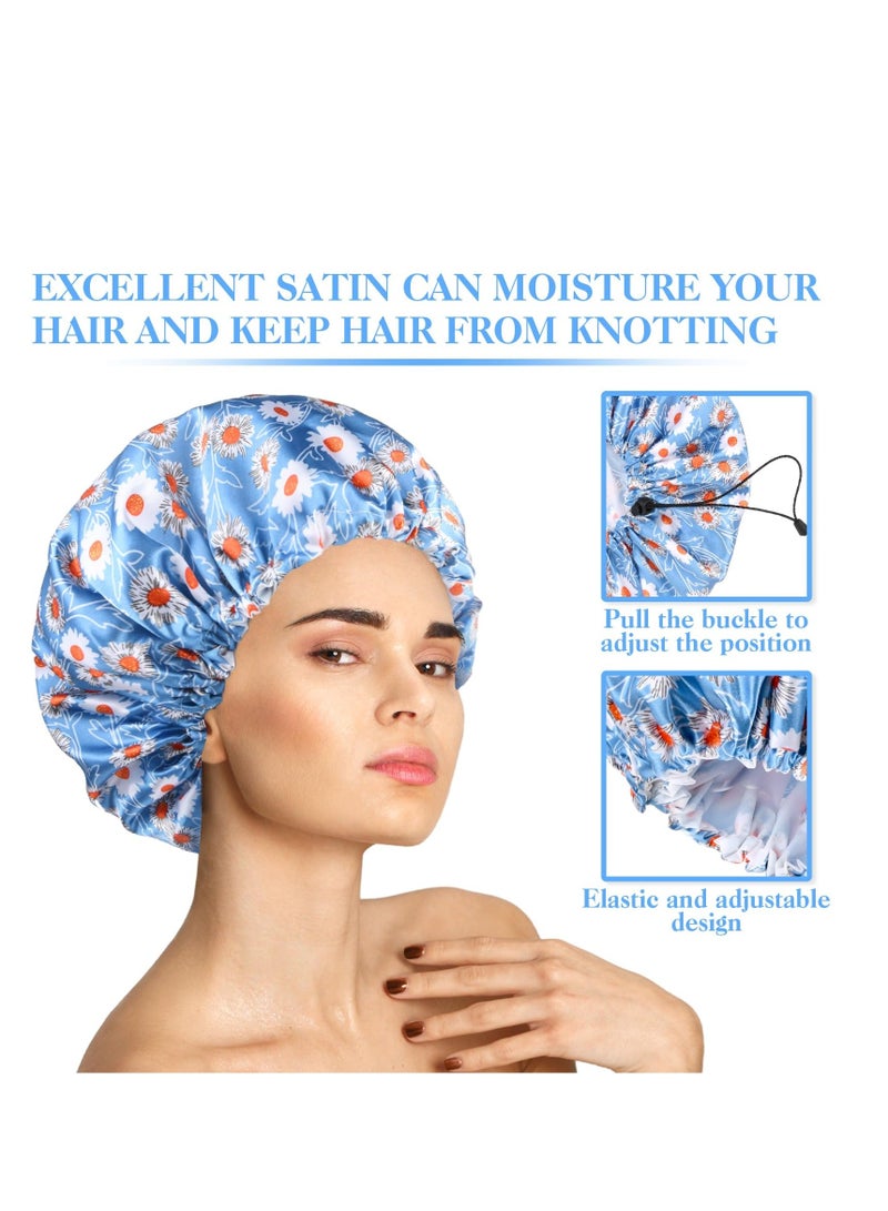 Shower Caps for Women, 2PCS Satin Silk Bonnet Reusable Bath Caps, Double Waterproof Layers Shower Cap, Bathing Shower Caps, Hair Wrap Bonnets for Women Spa, Hair Salon, Home Hotel Travel - Image 2