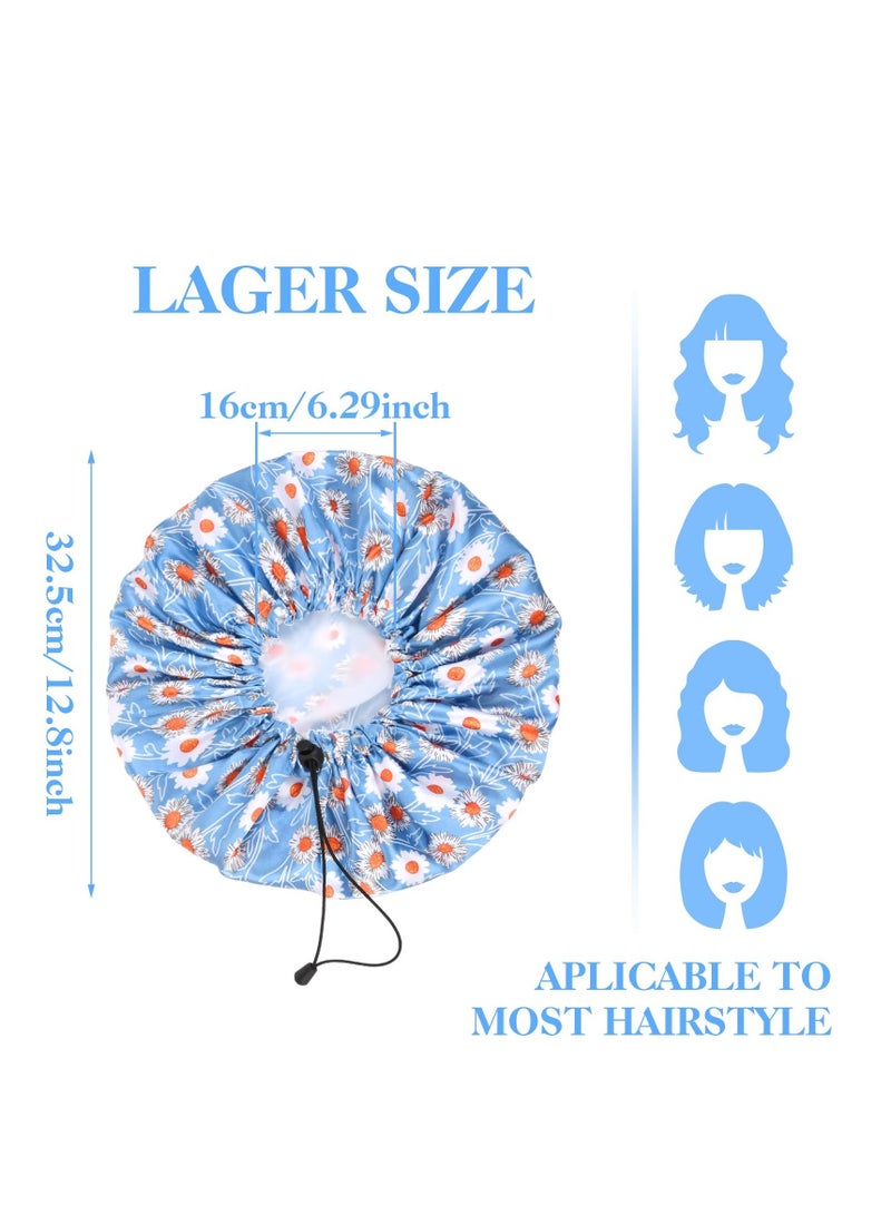 Shower Caps for Women, 2PCS Satin Silk Bonnet Reusable Bath Caps, Double Waterproof Layers Shower Cap, Bathing Shower Caps, Hair Wrap Bonnets for Women Spa, Hair Salon, Home Hotel Travel - Image 4