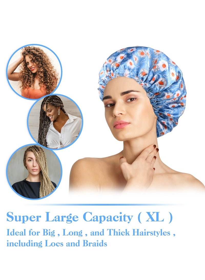 Shower Caps for Women, 2PCS Satin Silk Bonnet Reusable Bath Caps, Double Waterproof Layers Shower Cap, Bathing Shower Caps, Hair Wrap Bonnets for Women Spa, Hair Salon, Home Hotel Travel - Image 5