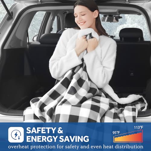 Sealy 12-Volt Heated Car Blanket, Portable Electric Blanket with 3 Heating Levels & 4 Hours Auto Off for Car, Truck, SUV, RV or Camping, Machine Washable, 59" X 43", Plaid - Image 3