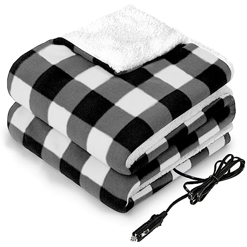 Sealy 12-Volt Heated Car Blanket, Portable Electric Blanket with 3 Heating Levels & 4 Hours Auto Off for Car, Truck, SUV, RV or Camping, Machine Washable, 59" X 43", Plaid - Image 1