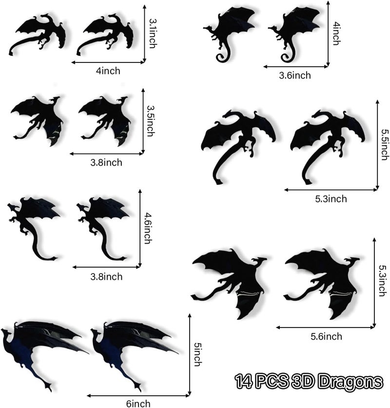MEFOSS 14 PCS 3D Dragon Wall Decals Creative Dragon PVC Wall Stickers SelfAdhesive Dragon Wall Art Decor for Kids Room Playroom Classroom Holiday Decoration Black DD008 - Image 3