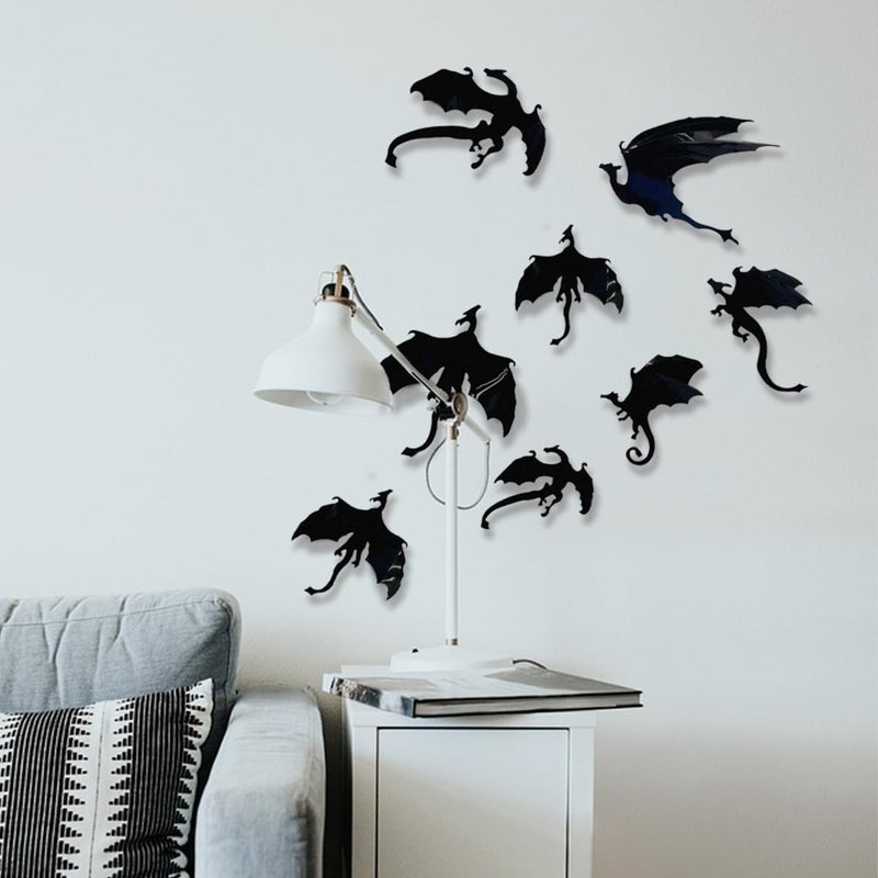 MEFOSS 14 PCS 3D Dragon Wall Decals Creative Dragon PVC Wall Stickers SelfAdhesive Dragon Wall Art Decor for Kids Room Playroom Classroom Holiday Decoration Black DD008 - Image 2